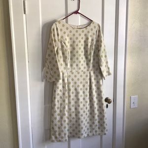 Boden Cream/Metallic Gold Knit Dress Size 10 Long